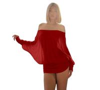 Mujer Sheer Ruched Party Dress Yellow Cardigan Mujer Sexy Sheer Off the Shoulder Mini Dress Batwing Sleeve Holgado Fit Y2k Party Date Night Dresses Uni Jersey Streetwear, O rojo1, XL