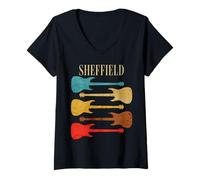 Mujer Sheffield, Inglaterra, Guitarra, Gira de conciertos de Rock por el Reino Unido Camiseta Cuello V