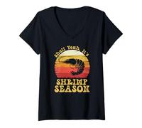 Mujer Shell, sí, es la Temporada de camarones Retro Meme Seafood Camiseta Cuello V
