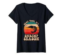 Mujer Shell, sí, es la Temporada de camarones Retro Meme Seafood Camiseta Cuello V