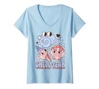 Mujer Shell Yeah Seashell Pun Beach Vacation Coastal Humor Camiseta Cuello V