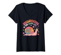 Mujer Shellebrating The Slow Life Rainbow Caracol Floral Camiseta Cuello V