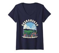Mujer Shenandoah National Park Wildflower Heaven Retro WPA Style Camiseta Cuello V