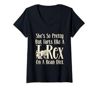 Mujer She's So Pretty But Farts Like A T-Rex On A Bean Diet Funny Camiseta Cuello V