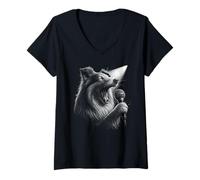 Mujer Shetland Sheepdog Cantante cantante cantante amante de los perros Camiseta Cuello V