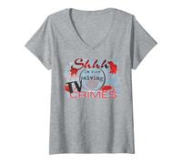 Mujer shh Estoy Ocupado resolviendo crímenes de televisión Verdadero Amante del Crimen Asesinato programas Camiseta Cuello V