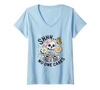 Mujer Shhh a Nadie le Importa Esqueleto Divertido Camiseta Cuello V