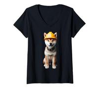 Mujer Shiba Inu Dog - Casco duro amarillo para trabajadores de la construcción Camiseta Cuello V