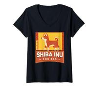 Mujer Shiba Inu Dog Dad Fun Colorido Retro Camiseta Cuello V