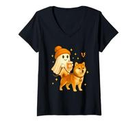 Mujer Shiba Inu Halloween Ghost Walking Shiba Inu Dog Camiseta Cuello V