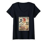 Mujer Shiba Inu Ramen Japonés Ukiyo-e Great Wave Dog Lover Art Camiseta Cuello V