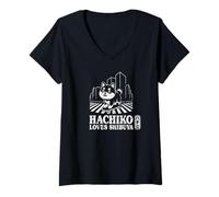 Mujer Shibuya Hachiko Akita Inu Shibuya Crossing Kanji Souvenir Camiseta Cuello V