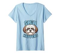 Mujer Shih Tzu Amante Sarcástico Divertido Juego de Palabras de Perro Shih Sucede Camiseta Cuello V