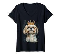 Mujer Shih Tzu Dog Motif Ilustración de Mascota Shih Tzu Camiseta Cuello V