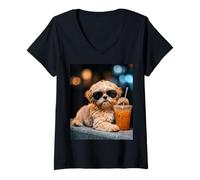 Mujer Shih Tzu Iced Coffee Late Night Chill Dog Lover Apparel Camiseta Cuello V