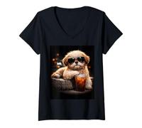 Mujer Shih Tzu Iced Coffee Late Night Chill Dog Lover Apparel Camiseta Cuello V
