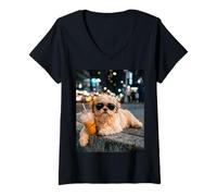 Mujer Shih Tzu Iced Coffee Late Night Chill Dog Lover Apparel Camiseta Cuello V
