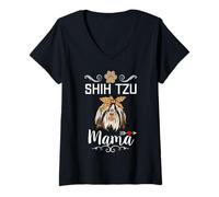 Mujer Shih Tzu Mama Dog Lover Puppy Dog Mom Funny Mothers Day Camiseta Cuello V