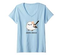 Mujer Shimaenaga con Flor de Cerezo Hokkaido pájaro de Hadas de Nieve Camiseta Cuello V