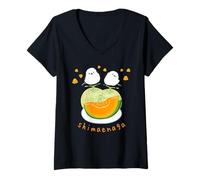 Mujer Shimaenaga | Hokkaido | Yoshang Melon | Japón | Aves blancas | principios de verano Camiseta Cuello V