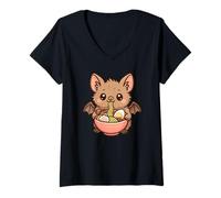 Mujer Shimano - Fideos Ramen para Comer murciélagos con Bigotes Kawaii Lindos y Divertidos Camiseta Cuello V