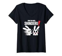 Mujer Shinderu! Funny Chibi Anime Bunny Kawaii Manga Comedia Camiseta Cuello V