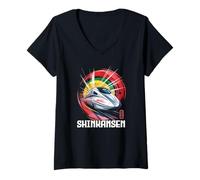 Mujer Shinkansen Japón Bullet Train Retro Japanese Kanji Souvenir Camiseta Cuello V