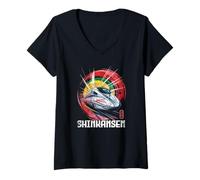 Mujer Shinkansen Japón Bullet Train Retro Japanese Kanji Souvenir Camiseta Cuello V