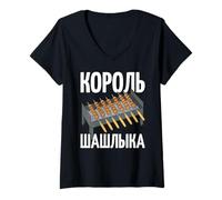 Mujer Shish Kebab Barbacoa rusos rusos Asar a la Parrilla Rusia Camiseta Cuello V
