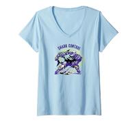 Mujer Shockey sobre Hielo tiburón Defensor Puck Shark Control Hockey Raqueta Camiseta Cuello V