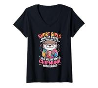 Mujer Short Girls Sweet Until We're Chipmunks with Rabies Camiseta Cuello V