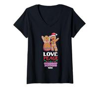 Mujer Shrek Gingy Love Peace Gumdrop Buttons Camiseta Cuello V