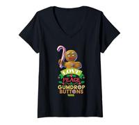 Mujer Shrek Gingy Love Peace Gumdrop Buttons Candy Cane Camiseta Cuello V