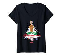 Mujer Shrek Gingy Merry Christmas Candy Tree Camiseta Cuello V