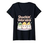 Mujer Shuckin' Adorable Día Nacional de Las Ostras Camiseta Cuello V