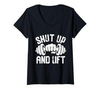 Mujer Shut Up and Lift Inspirational Workout Slogan Camiseta Cuello V