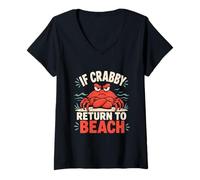 Mujer Si Crabby regresa a la Playa, Divertido Cangrejo Camiseta Cuello V