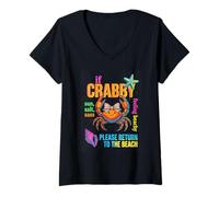 Mujer Si Crabby regresa a la Playa, Divertido Cangrejo Camiseta Cuello V
