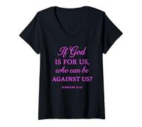 Mujer Si Dios es para Nosotros Que Puede Estar en contra de Nosotros Romanos 8:31 Ventilador de la Biblia Camiseta Cuello V
