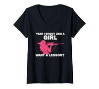 Mujer Sí Disparo Como Una Chica Quiero Una Lección? Chicas Divertidas Cazador Camiseta Cuello V