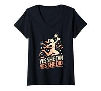 Mujer Sí Ella Puede Sí Ella lo Hizo Mujeres Empoderamiento de la Igualdad Camiseta Cuello V
