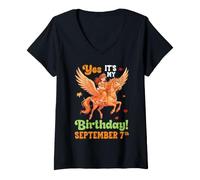 Mujer Sí, es mi cumpleaños el 7 de septiembre Linda Chica con Unicornio Camiseta Cuello V