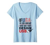 Mujer Si Estados Unidos es Tan Bueno, ¿por qué USB Retro Humor Coder Tech America? Camiseta Cuello V