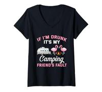 Mujer Si Estoy Borracho, es Culpa de mi Amigo de Campamento. Camiseta Cuello V