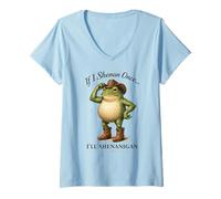 Mujer Si Hago Shenan una Vez, haré travesuras con Funny Frog Camiseta Cuello V