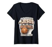 Mujer Si Involucra a Jesús o al Baloncesto, cuéntame en Fan Cristiano Camiseta Cuello V
