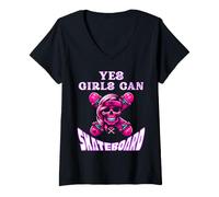 Mujer Sí, Las niñas Pueden Andar en patineta, Skater Girl Skull, Skate Girl Camiseta Cuello V