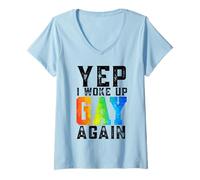 Mujer Sí, me desperté de Nuevo como Gay - Funny Rainbow LGBT Pride Retro Camiseta Cuello V