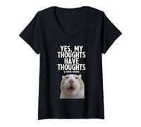 Mujer Sí, mis Pensamientos Tienen Pensamientos TDAH Funny Tonto Meme Cat Camiseta Cuello V