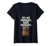 Mujer Sí, mis Pensamientos Tienen Pensamientos TDAH Neurodiversidad Gato Divertido Camiseta Cuello V